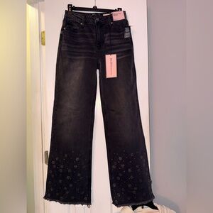 BCBGeneration Black Wide Leg Jeans with Studded Hem NWT